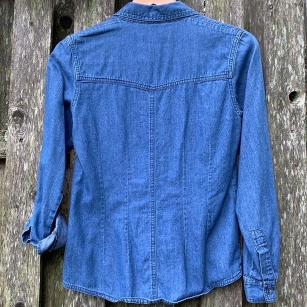 SALE❤️ Vintage MY WEEKEND CLOTHES Denim Chambray Pearl Western Button Down Shirt - Picture 4 of 9